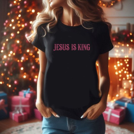 Jésus est le roi t-shirt rose et noir
