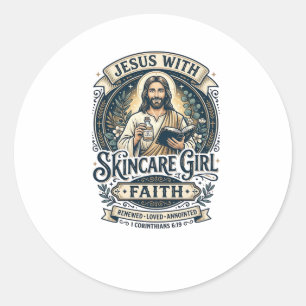 Jesus Estheticien Huidverzorging Vintage T-shirt C Ronde Sticker