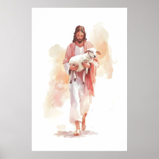 Jésus et agneau Impression aquarelle Parabole de l