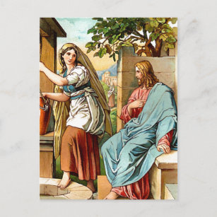 jésus et femmes à la carte postale du puits