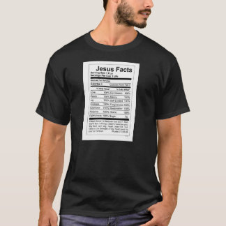 JESUS FACTS WHITE ETIKET OP MANNEN;S DARK T-SHIRT