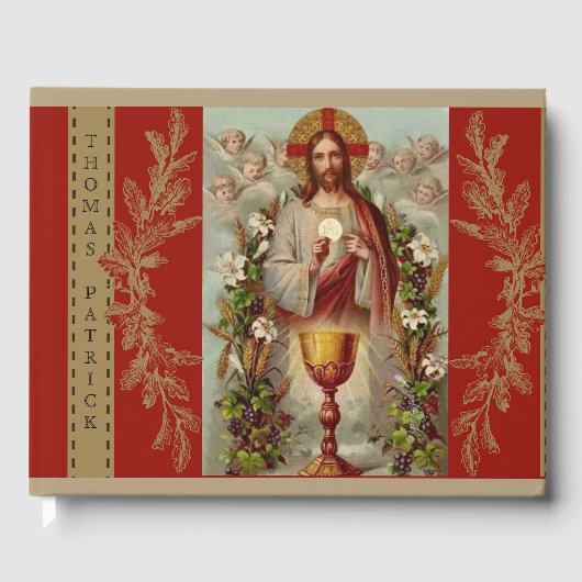 Jesus First Heilige Communion Angels Lace Gastenboek (Voorkant)