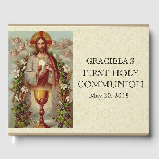 Jesus First Heilige Communion Angels Lace Gastenboek (Voorkant)