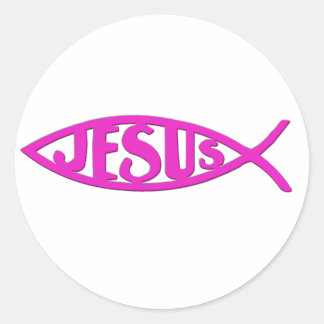 Jesus Fish (roze Stickers) Ronde Sticker