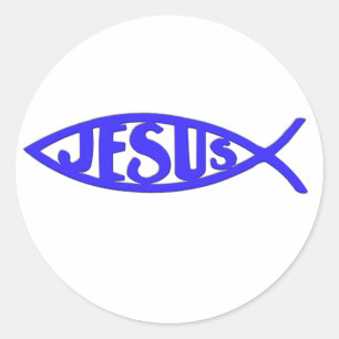 Jesus Fish (Stickers blauw) Ronde Sticker