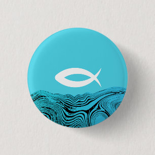Jesus Fish Wavy Waters Ronde Button 3,2 Cm
