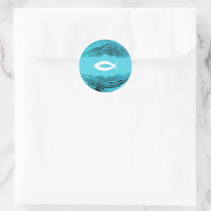 Jesus Fish Wavy Waters Ronde Sticker