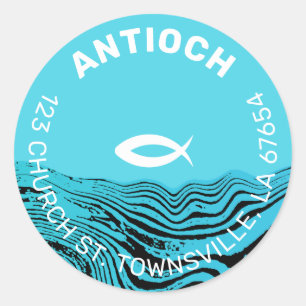 Jesus Fish Wavy Waters Ronde Sticker