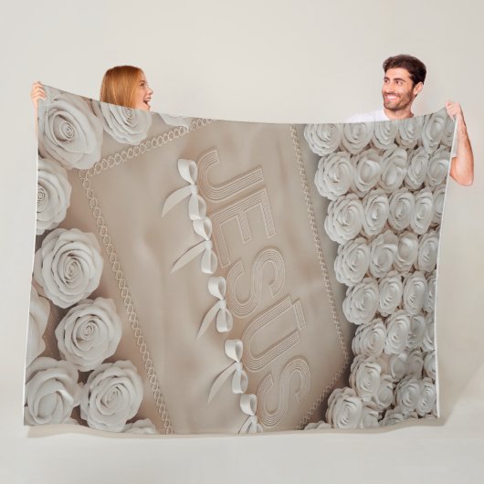 JESÚS Fleece & Sherpa Deken – Witte Rozen & (In situ)