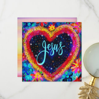 Jesus Floral Kleurrijk Hart Inspirerend Bedankkaart