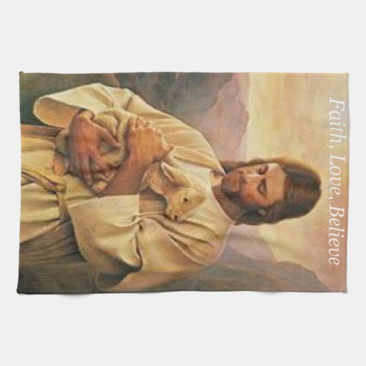 Jésus Foi, Amour, Croire, serviette de cuisine (Horizontal)