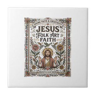 Jesus Folk Art geloof Jesus Folk Art Christelijk g Tegeltje