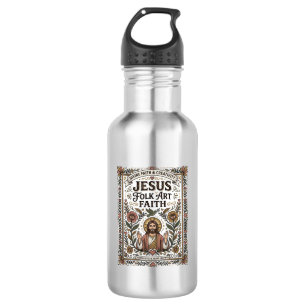 Jesus Folk Art geloof Jesus Folk Art Christelijk g Waterfles