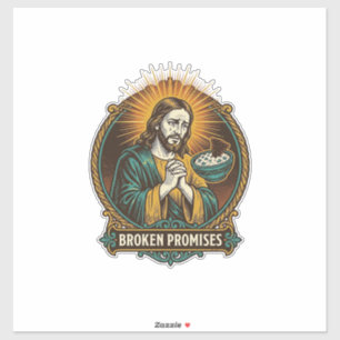 Jesus Gebroken Chip Vast in Dip Kom Party Humor_1 Sticker
