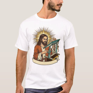 Jesus Gebroken Staande Bureaublad Vastgelopen Halv T-shirt