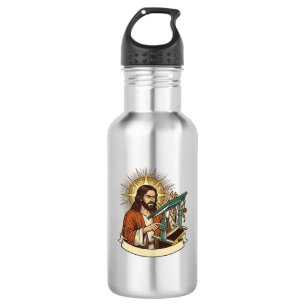 Jesus Gebroken Staande Bureaublad Vastgelopen Halv Waterfles