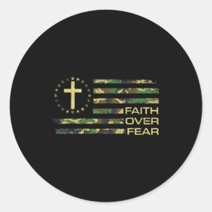 Jesus geloof boven angst kruis camouflage Amerikaa Ronde Sticker