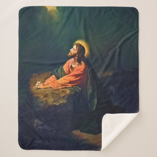 Jesus Gethsemane Agony Garden zet Olijfman op Sherpa Deken (Voorkant)