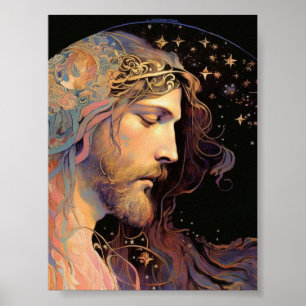 Jesus Glas in lood Black Achtergrond Poster