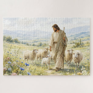 Jesus Goede Herder Waterverf Bloemenweide Legpuzzel