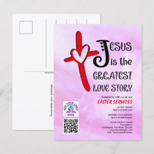 JESUS GROOTSTE LIEFDESVERHAAL Logo QR Code PASEN Uitnodiging Briefkaart