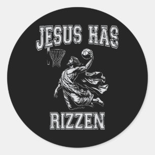 Jesus Has Rizzen 90s Funny Jesus beroemd gemaakt Ronde Sticker