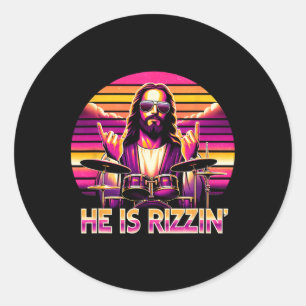 Jesus has Rizzen Hij is Rizzin' grappige Christeli Ronde Sticker