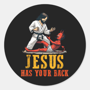 Jesus Has Your Back Grappige Christelijke Jiu-Jits Ronde Sticker