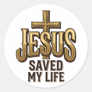 Jesus Heeft Mijn Leven Gered Kruis Vintage Ronde Sticker