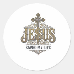 Jesus heeft mijn leven gered Vintage gravure Chris Ronde Sticker