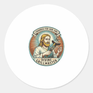 Jesus Helemaal Verbrand Zwart Hot Dog BBQ Humor_1 Ronde Sticker
