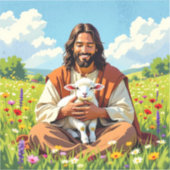 Jesus holding a Lamb | Religious Christian Sticker (Voorkant)