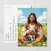 Jesus holding a Lamb | Religious Easter Briefkaart (Voorkant / Achterkant)