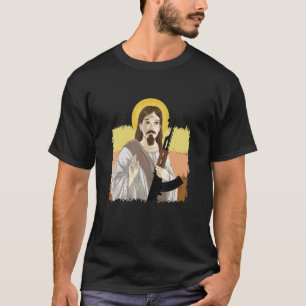 Jesus Holding Ak 47 Pistool Metal Dangerous Ak 47 T-shirt