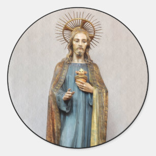 Jesus Holding Golden Sacred Heart Ronde Sticker