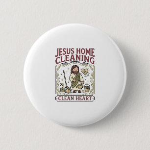 Jesus Home Schoonmaken Schoon Hart Jezus Thuis Sch Ronde Button 5,7 Cm