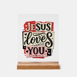 Jesus Houdt van Jou Vintage Gravure Christelijke T Acryl Bord