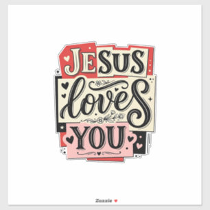 Jesus Houdt van Jou Vintage Gravure Christelijke T Sticker