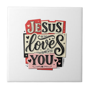 Jesus Houdt van Jou Vintage Gravure Christelijke T Tegeltje