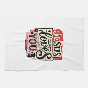 Jesus Houdt van Jou Vintage Gravure Christelijke T Theedoek