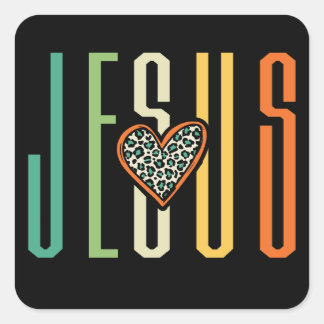 Jesus houdt van Retro Heart Vierkante Sticker