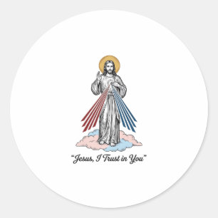 Jesus Ik Vertrouw Op Jou Vintage Gravure Shirt Ont Ronde Sticker