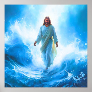 Jesus in de oceaan Poster Print
