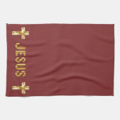 Jesus In Gold sur serviettes de cuisine bordeaux (Horizontal)