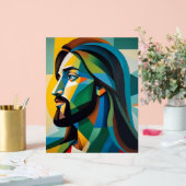 Jesus in green cubism 6 acryl bord (Huwelijk)