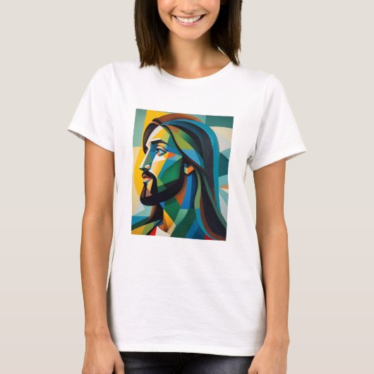 Jesus in groene kubisme 6 t-shirt (Voorkant)