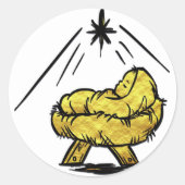 Jesus In Manger Couleur or Noël Étiquettes (Devant)