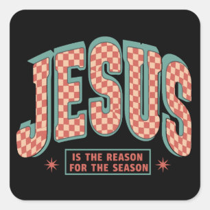 Jesus Is De Reden Kerstmis Christelijk Retro Vierkante Sticker