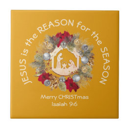 JESUS IS DE REDEN VAN Gele Christelijke kerstkaart Tegeltje