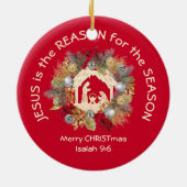 JESUS IS DE REDEN VAN Rode Kerstmis Keramisch Ornament (Achterkant)